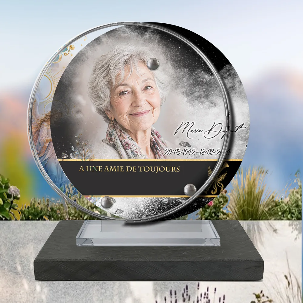 Plaque Circulaire Ange à poser sur socle ardoise du Brésil