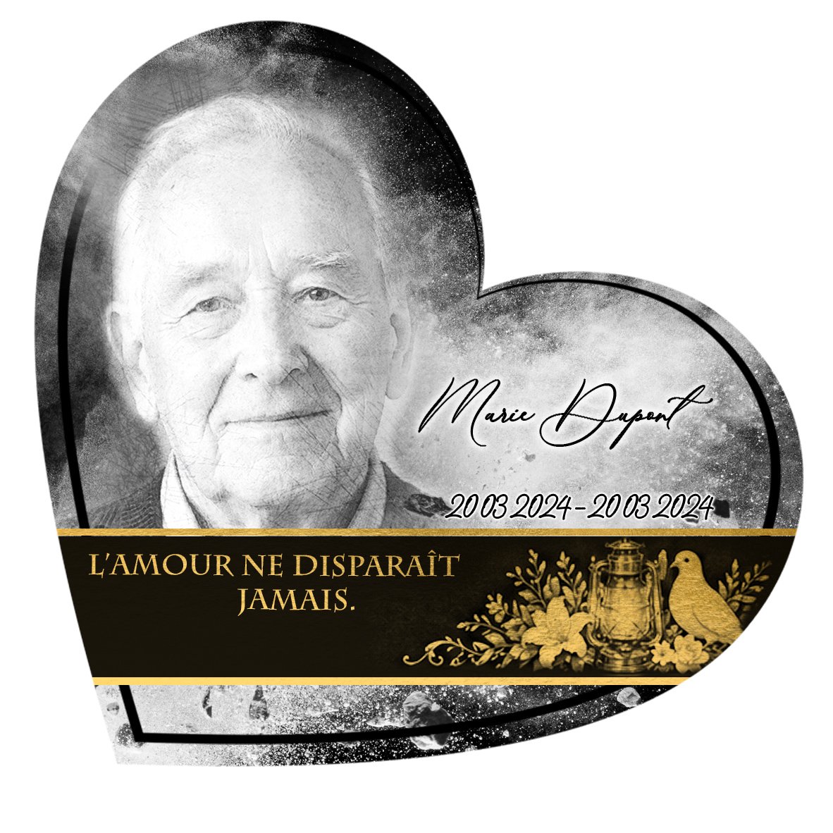 Plaque Cœur Colombe effet Éclat, ambiance complète portrait + fond