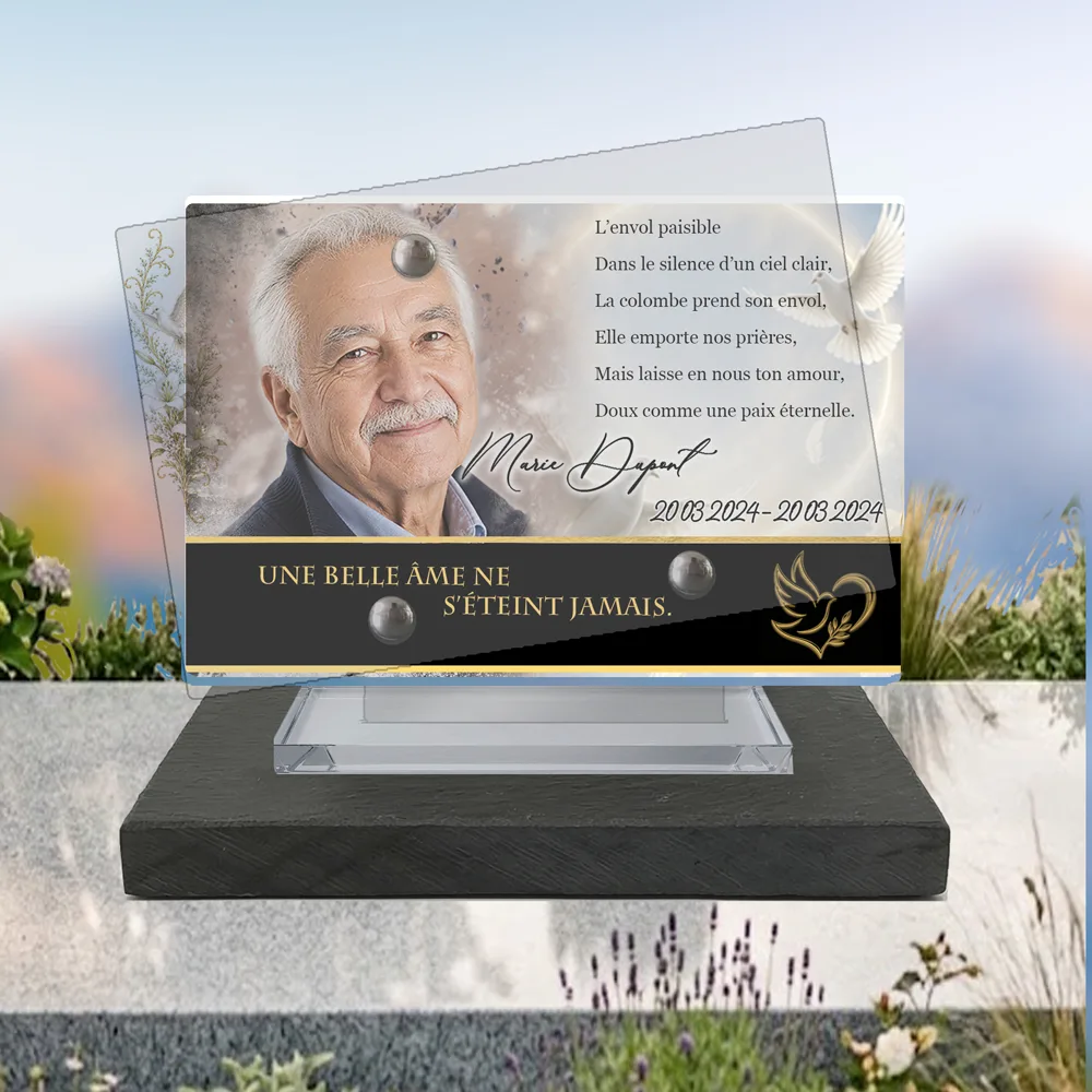 Plaque Panoramique Colombe à poser sur socle ardoise du Brésil