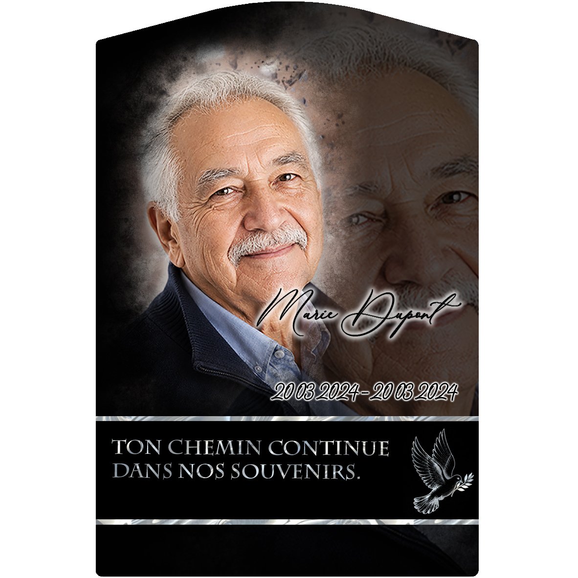 Plaque Stèle Colombe effet Crayon, ambiance complète portrait + fond