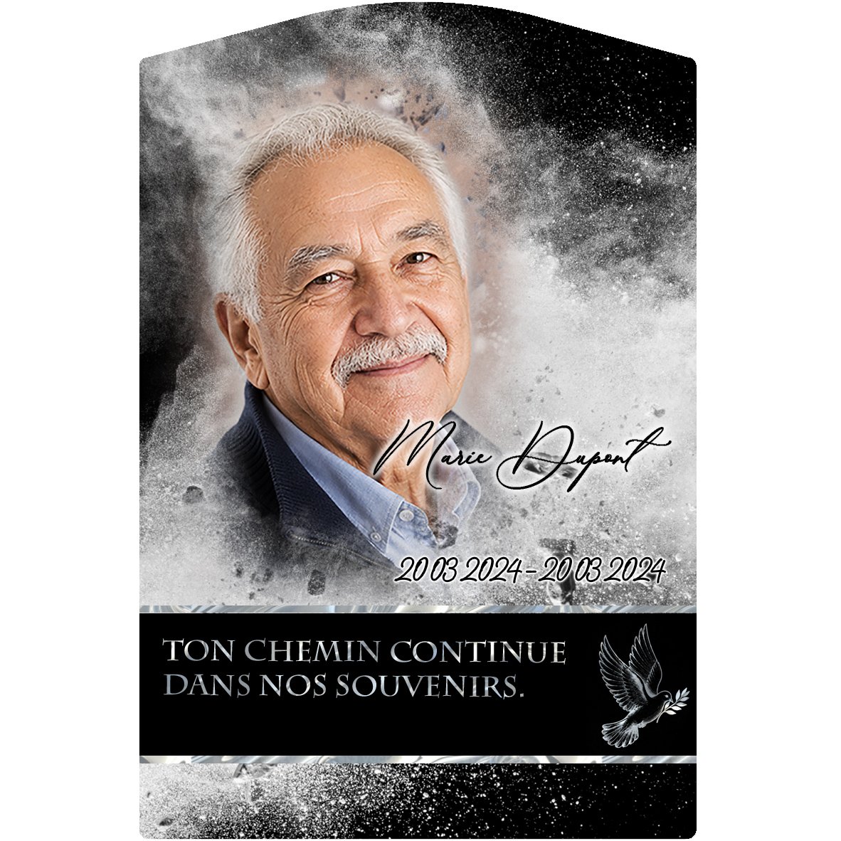 Plaque Stèle Colombe effet Éclat, ambiance complète portrait + fond