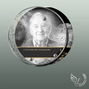 Plaque funéraire médaillon rond colombe collée sur pierre tombale, double-face professionnel inclus, 1er sous-décor du thème