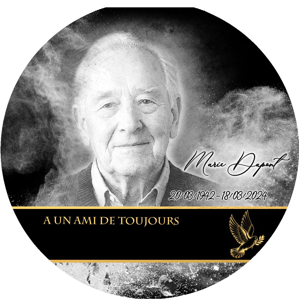 Plaque Circulaire Colombe effet Éclat, ambiance complète portrait + fond
