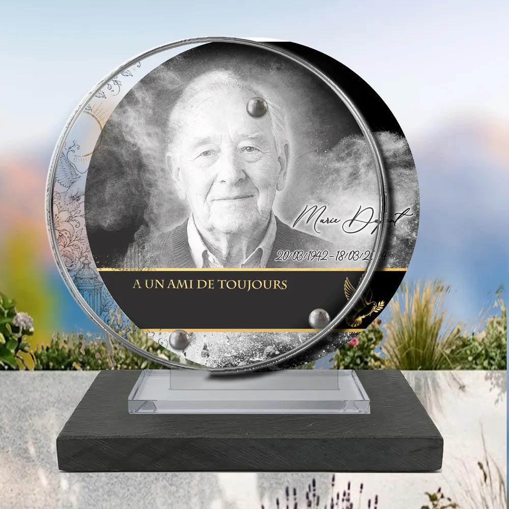 Plaque Circulaire Colombe à poser sur socle ardoise du Brésil