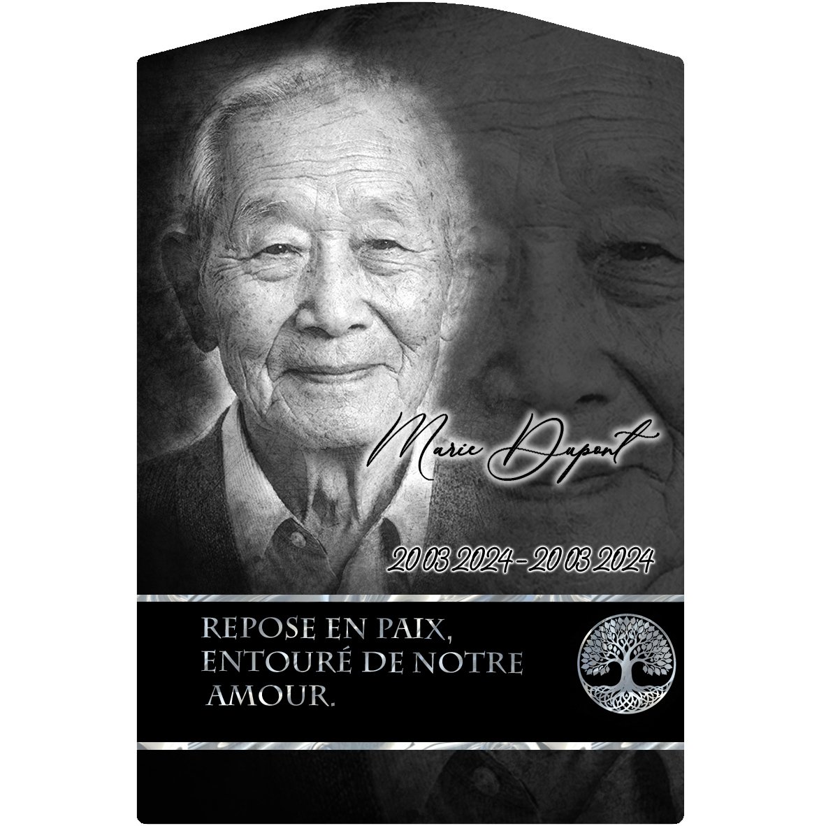 Plaque Stèle Arbre de vie effet Crayon, ambiance complète portrait + fond