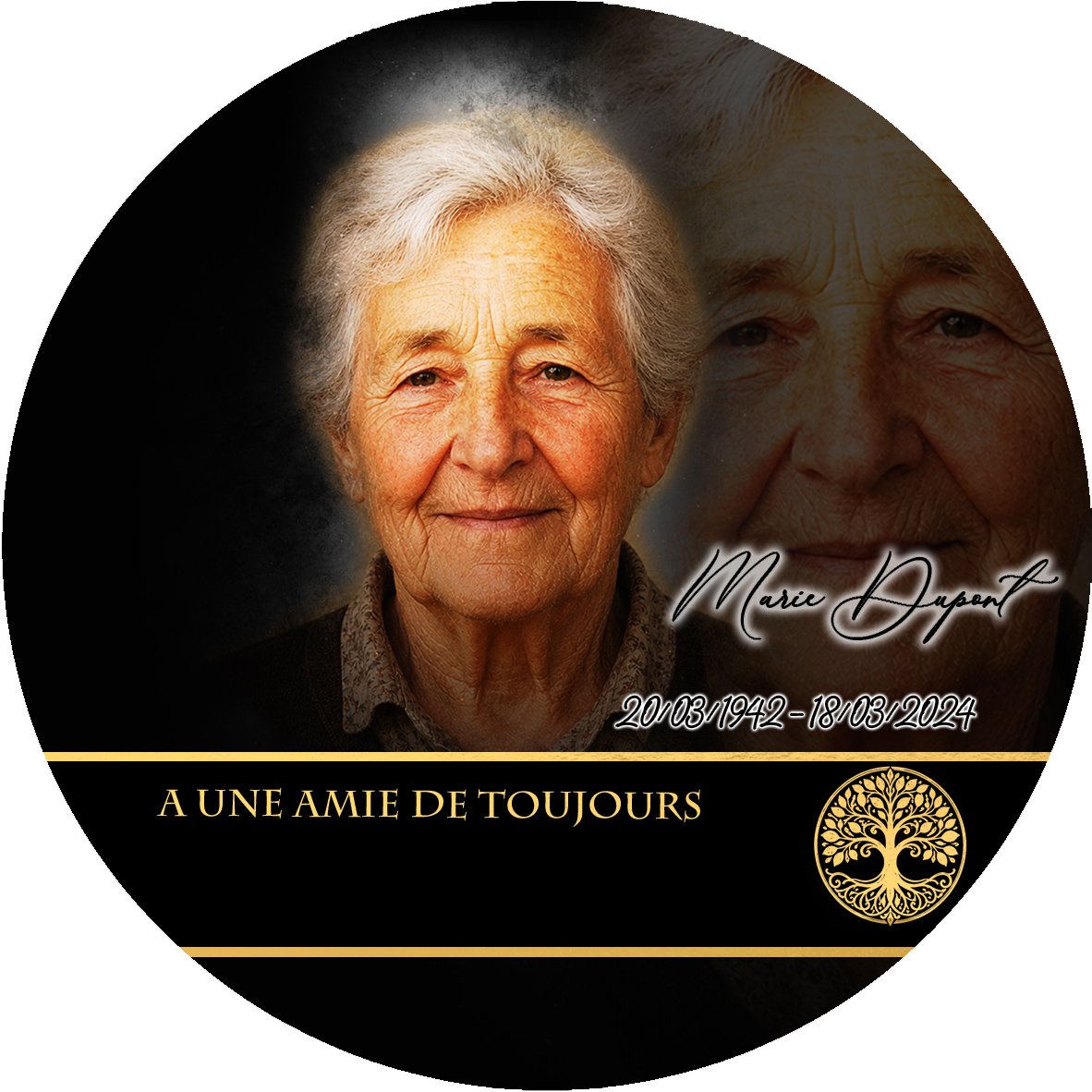 Plaque Circulaire Arbre de vie effet Crayon, ambiance complète portrait + fond