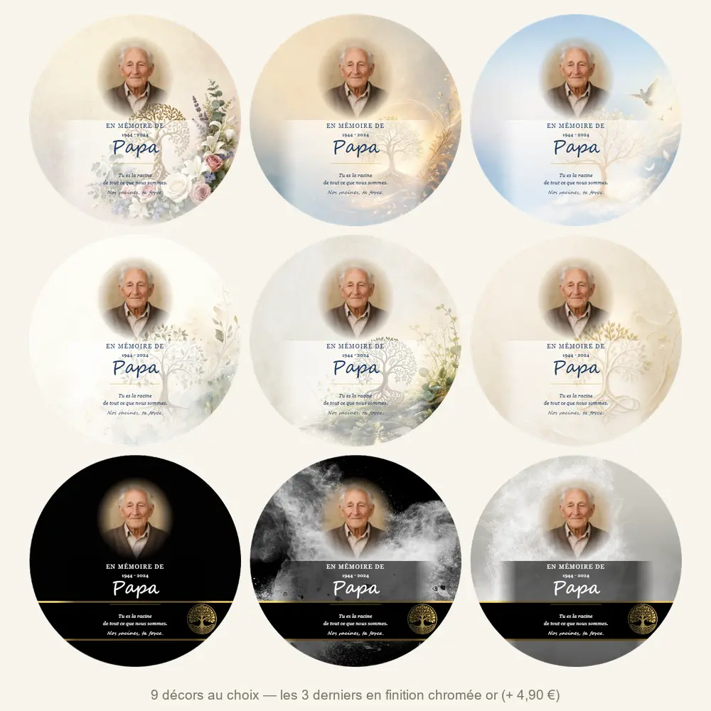 Plaque funéraire circulaire Arbre de vie — neuf décors de fond au choix