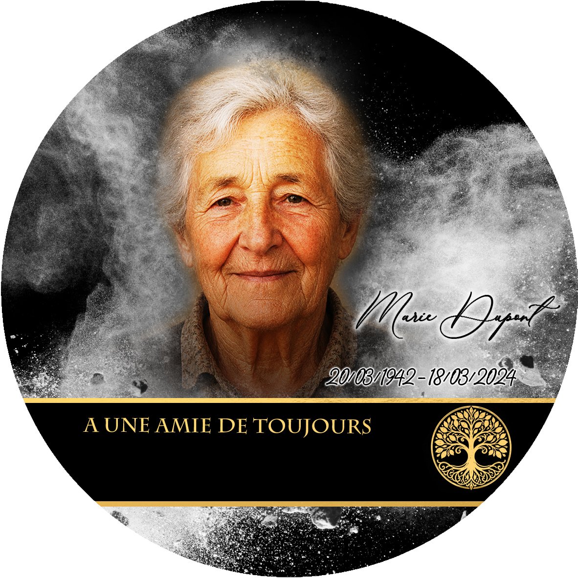 Plaque Circulaire Arbre de vie effet Éclat, ambiance complète portrait + fond