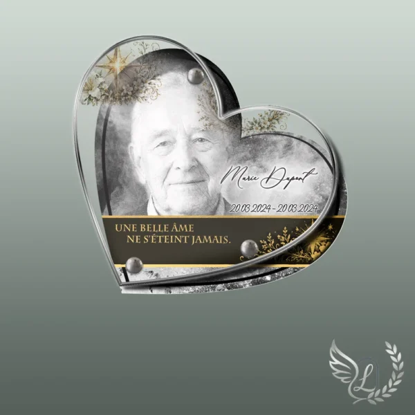 Plaque funéraire cœur étoile collée sur pierre tombale, double-face professionnel inclus, 1er sous-décor du thème