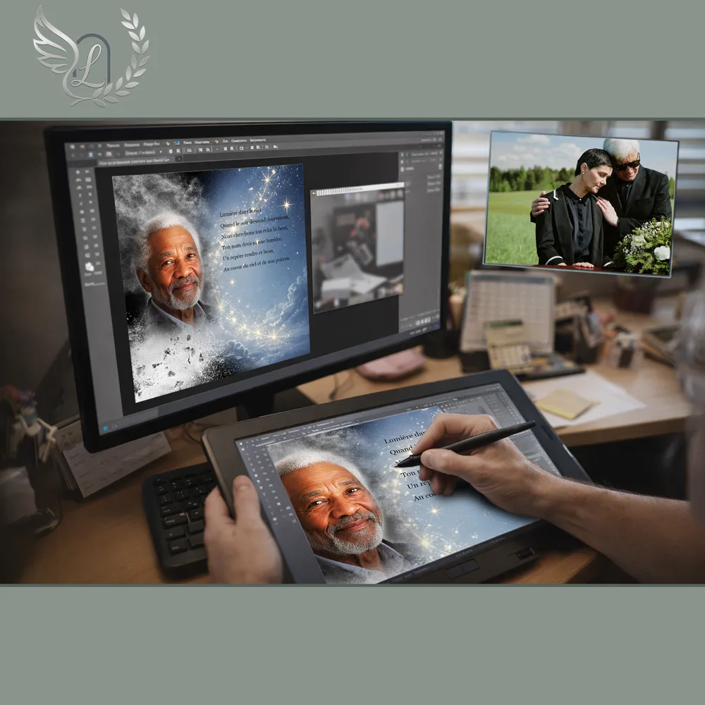 Création artistique plaque funéraire Étoile sur tablette graphique en studio
