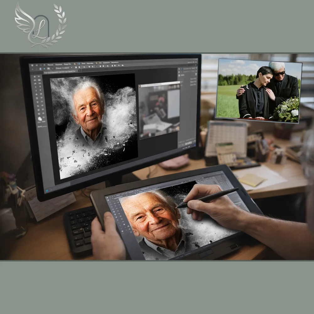 Création artistique plaque funéraire Étoile sur tablette graphique en studio