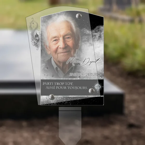 Plaque funéraire rectangle étoile plantée par appendice plexiglas, sol meuble ou pot, 1er sous-décor