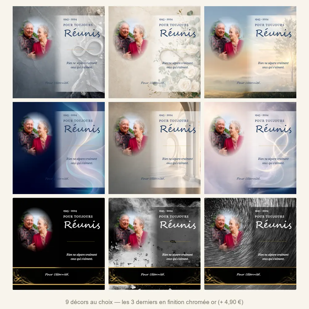 Plaque funéraire carré Infini — neuf décors de fond au choix