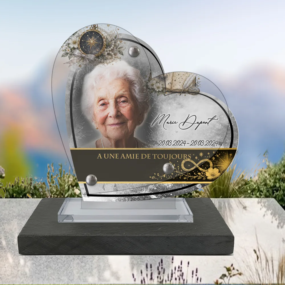 Plaque Cœur Infini à poser sur socle ardoise du Brésil