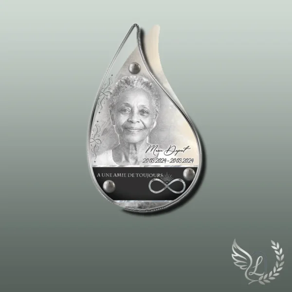 Plaque funéraire flamme infini collée sur pierre tombale, double-face professionnel inclus, 1er sous-décor du thème