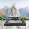 Plaque funéraire flamme infini posée sur socle ardoise du Brésil, fixation inox, 1er sous-décor