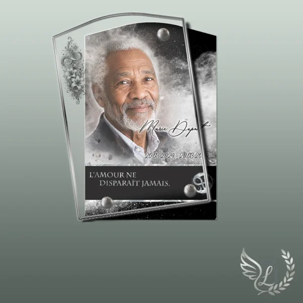 Plaque funéraire rectangle infini collée sur pierre tombale, double-face professionnel inclus, 1er sous-décor du thème