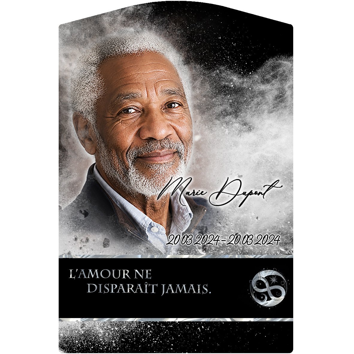 Plaque Stèle Infini effet Éclat, ambiance complète portrait + fond