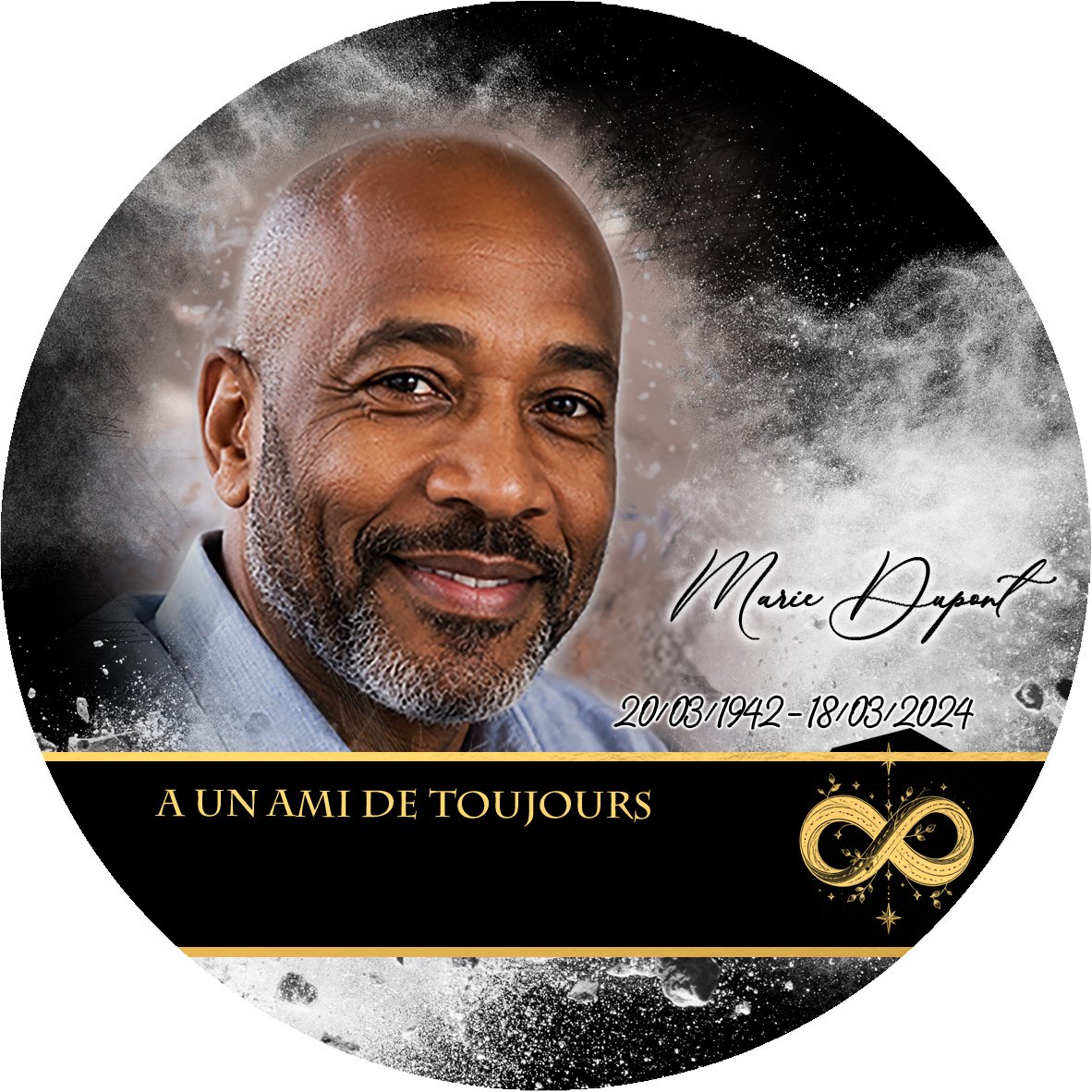 Plaque Circulaire Infini effet Éclat, ambiance complète portrait + fond