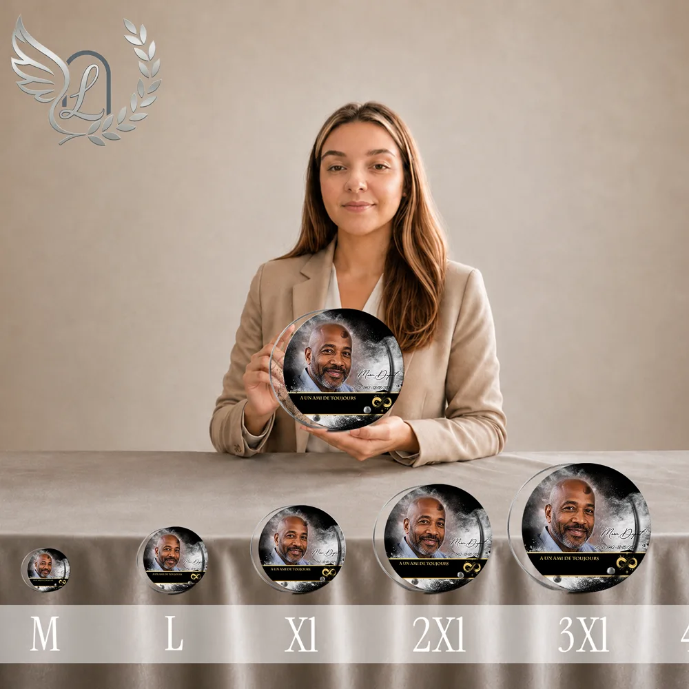Plaque Circulaire Infini — lefuneraire.com Plaque funéraire Infini Circulaire personnalisée, toutes tailles alignées