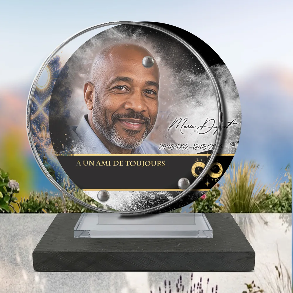 Plaque Circulaire Infini à poser sur socle ardoise du Brésil