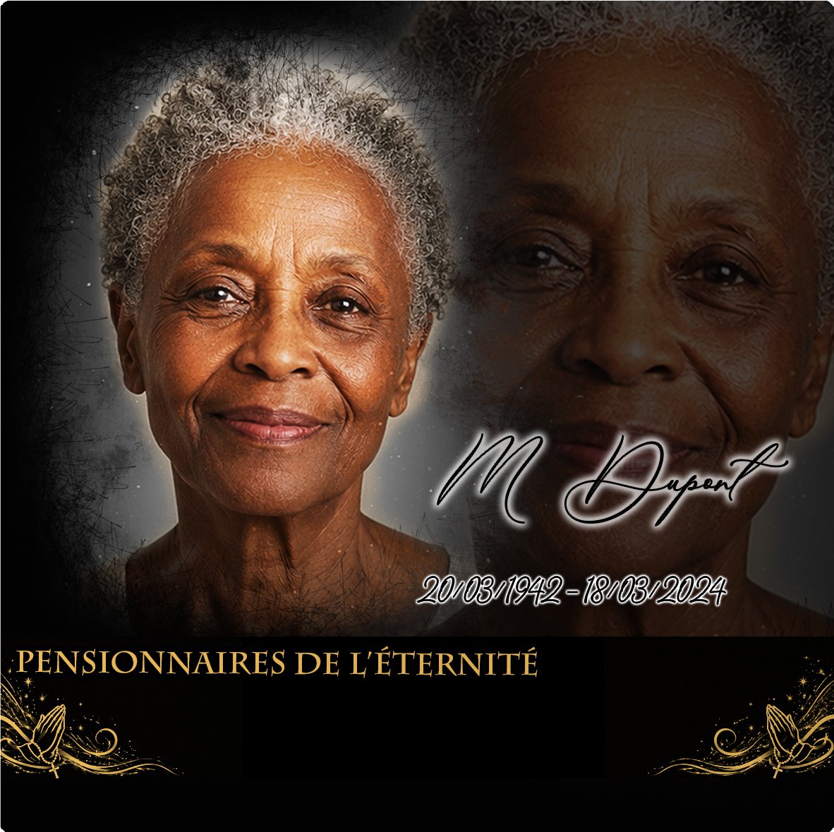 Plaque Carré Mains jointes effet Crayon, ambiance complète portrait + fond