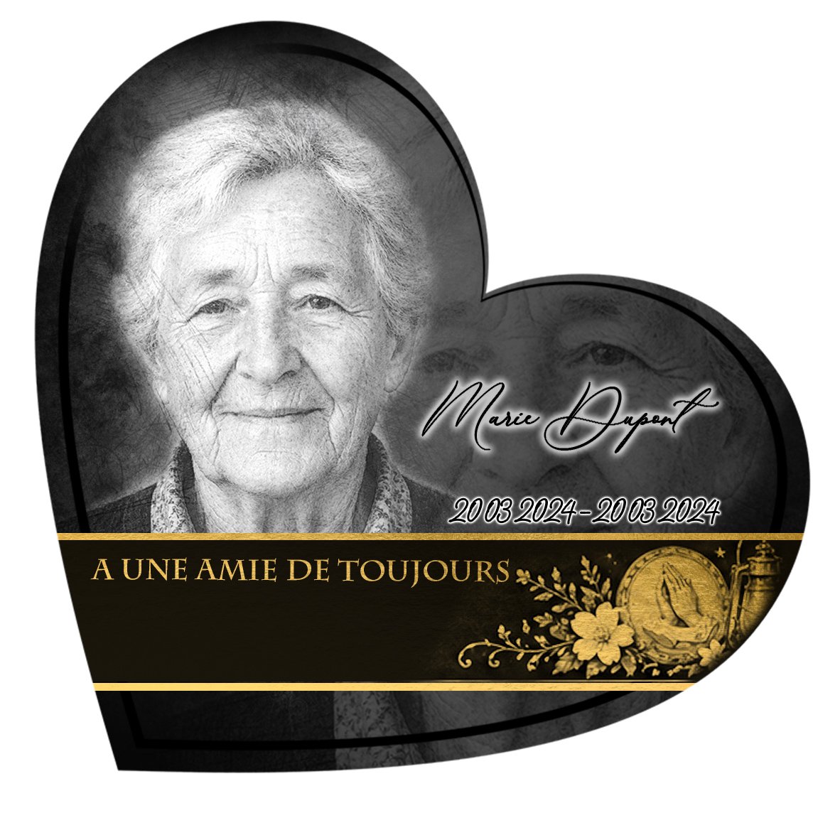 Plaque Cœur Mains jointes effet Crayon, ambiance complète portrait + fond