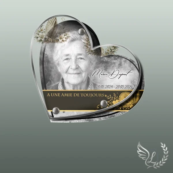 Plaque funéraire cœur mains jointes collée sur pierre tombale, double-face professionnel inclus, 1er sous-décor du thème