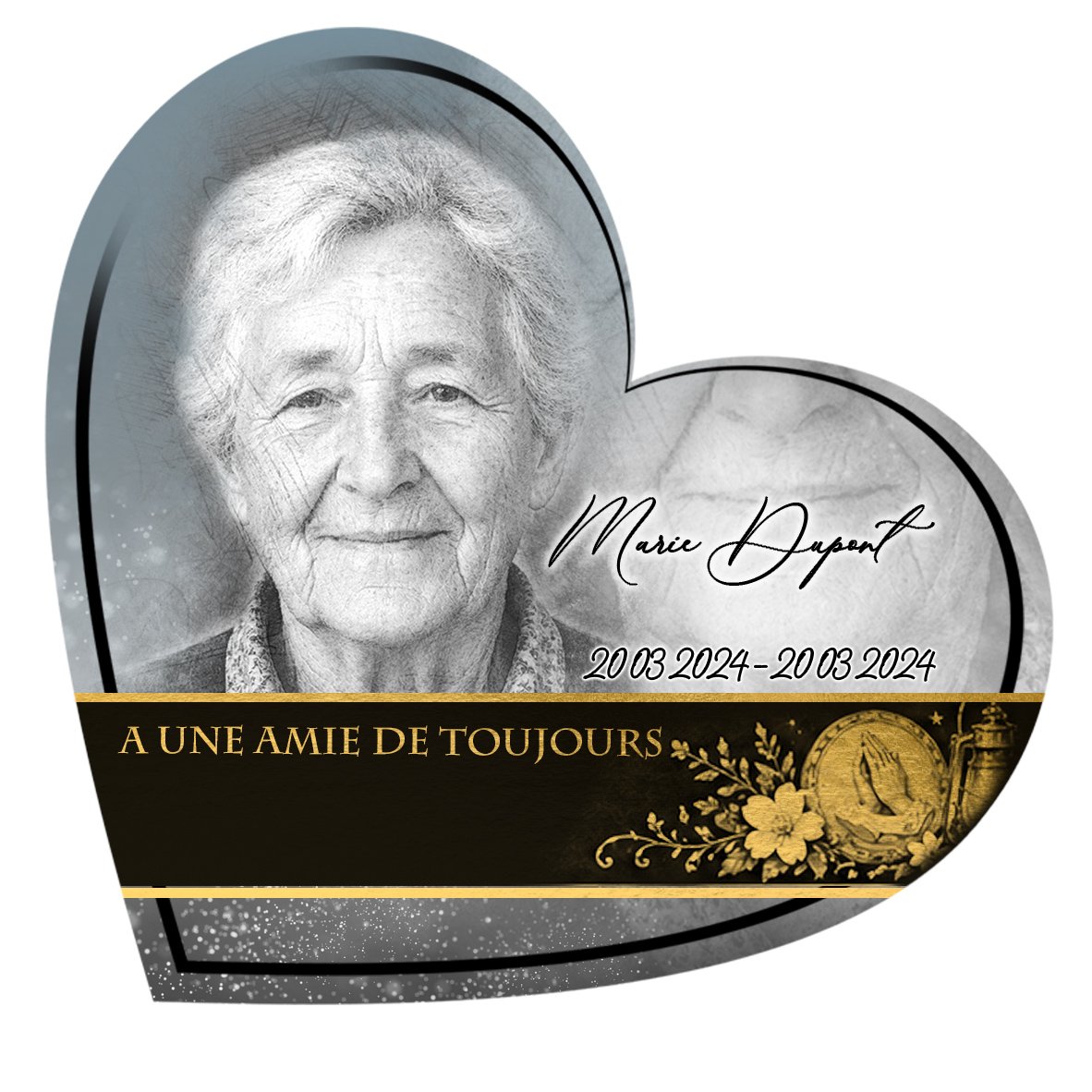 Plaque Cœur Mains jointes effet Pastel, ambiance complète portrait + fond