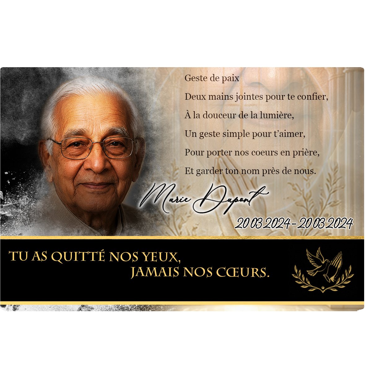 Plaque Panoramique Mains jointes effet Éclat, ambiance complète portrait + fond