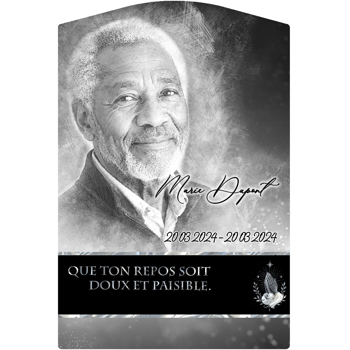Plaque Stèle Mains jointes effet Pastel, ambiance complète portrait + fond