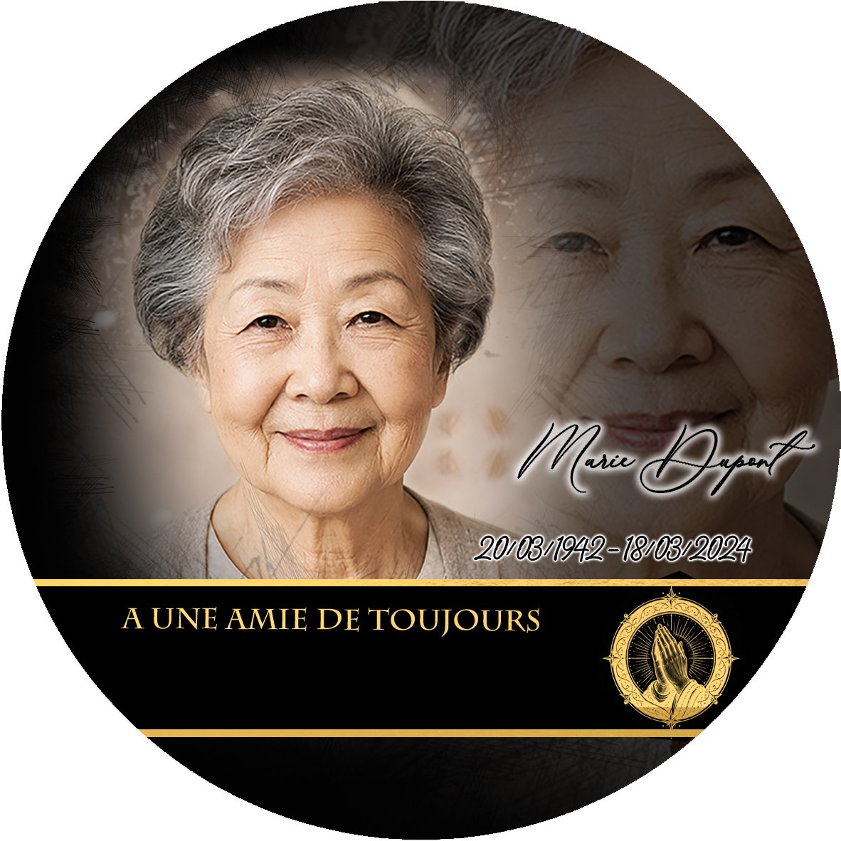 Plaque Circulaire Mains jointes effet Crayon, ambiance complète portrait + fond