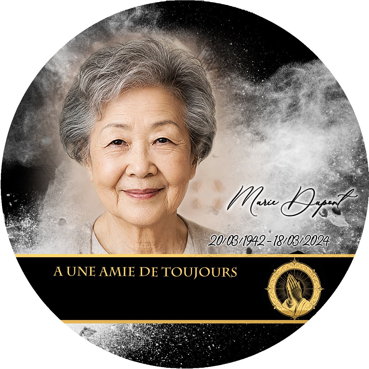 Plaque Circulaire Mains jointes effet Éclat, ambiance complète portrait + fond