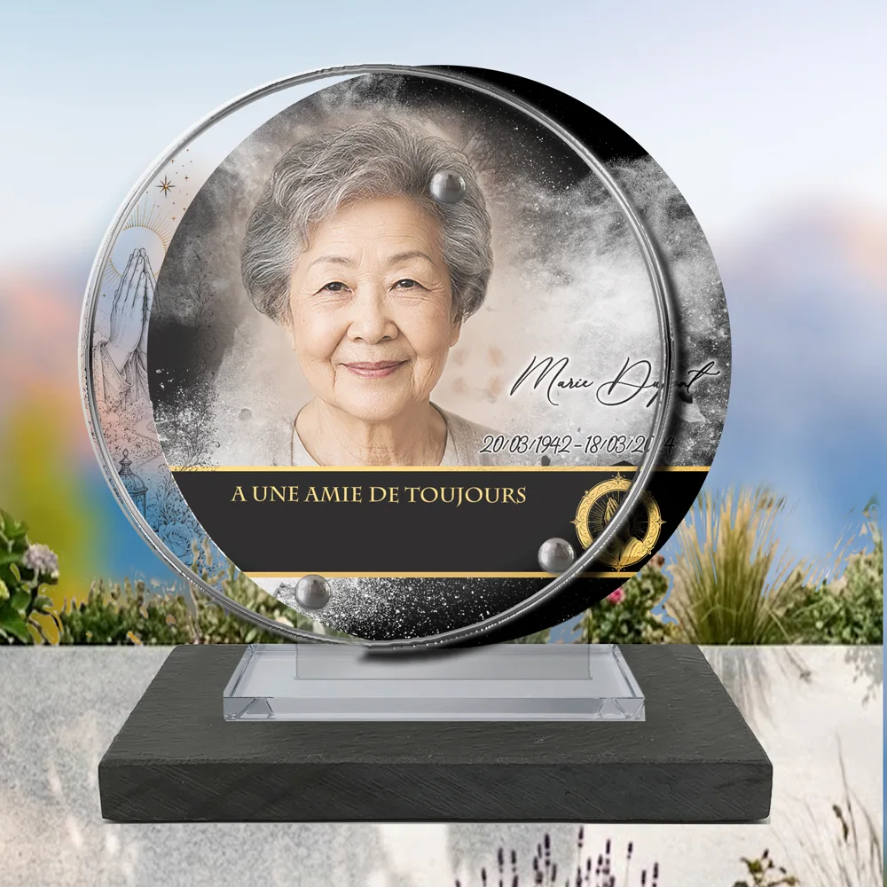 Plaque Circulaire Mains jointes à poser sur socle ardoise du Brésil