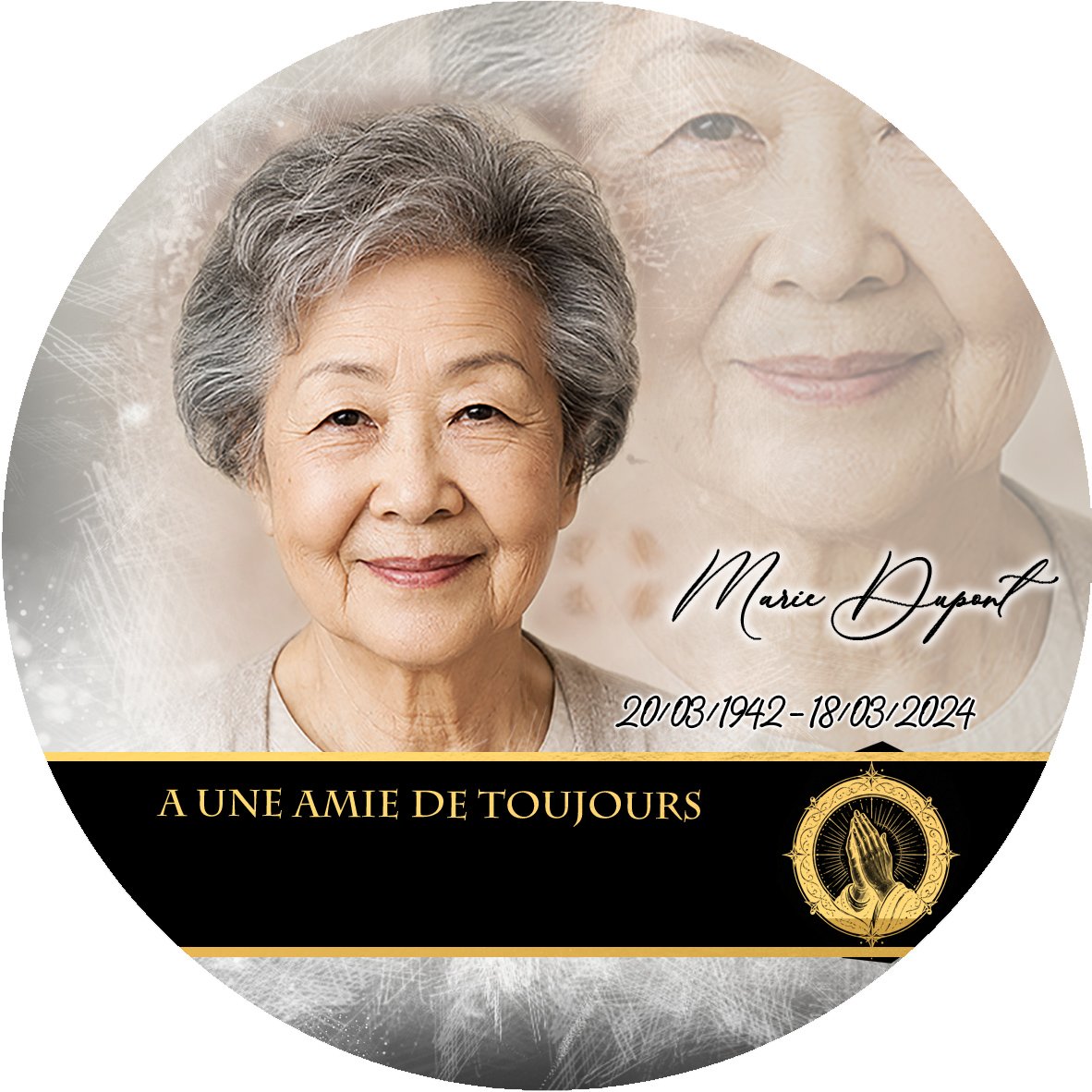 Plaque Circulaire Mains jointes effet Pastel, ambiance complète portrait + fond