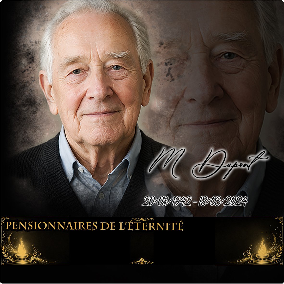 Plaque Carré Flamme éternelle effet Crayon, ambiance complète portrait + fond