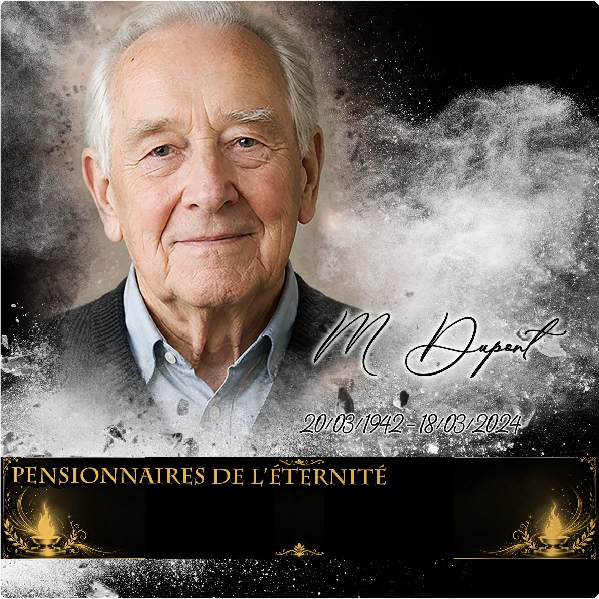 Plaque Carré Flamme éternelle effet Éclat, ambiance complète portrait + fond