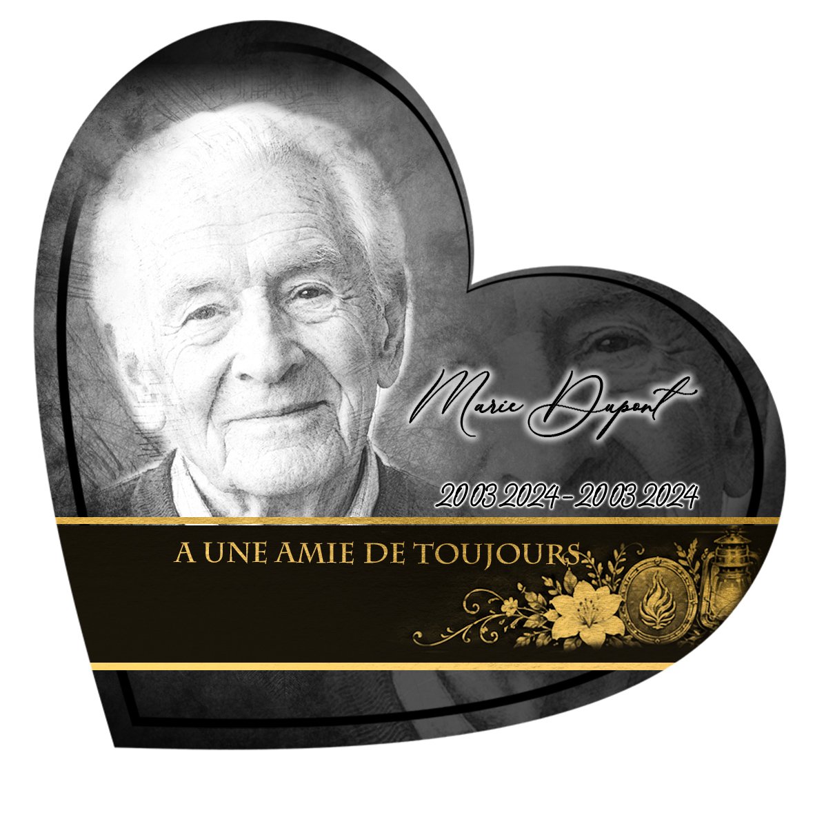 Plaque Cœur Flamme éternelle effet Crayon, ambiance complète portrait + fond
