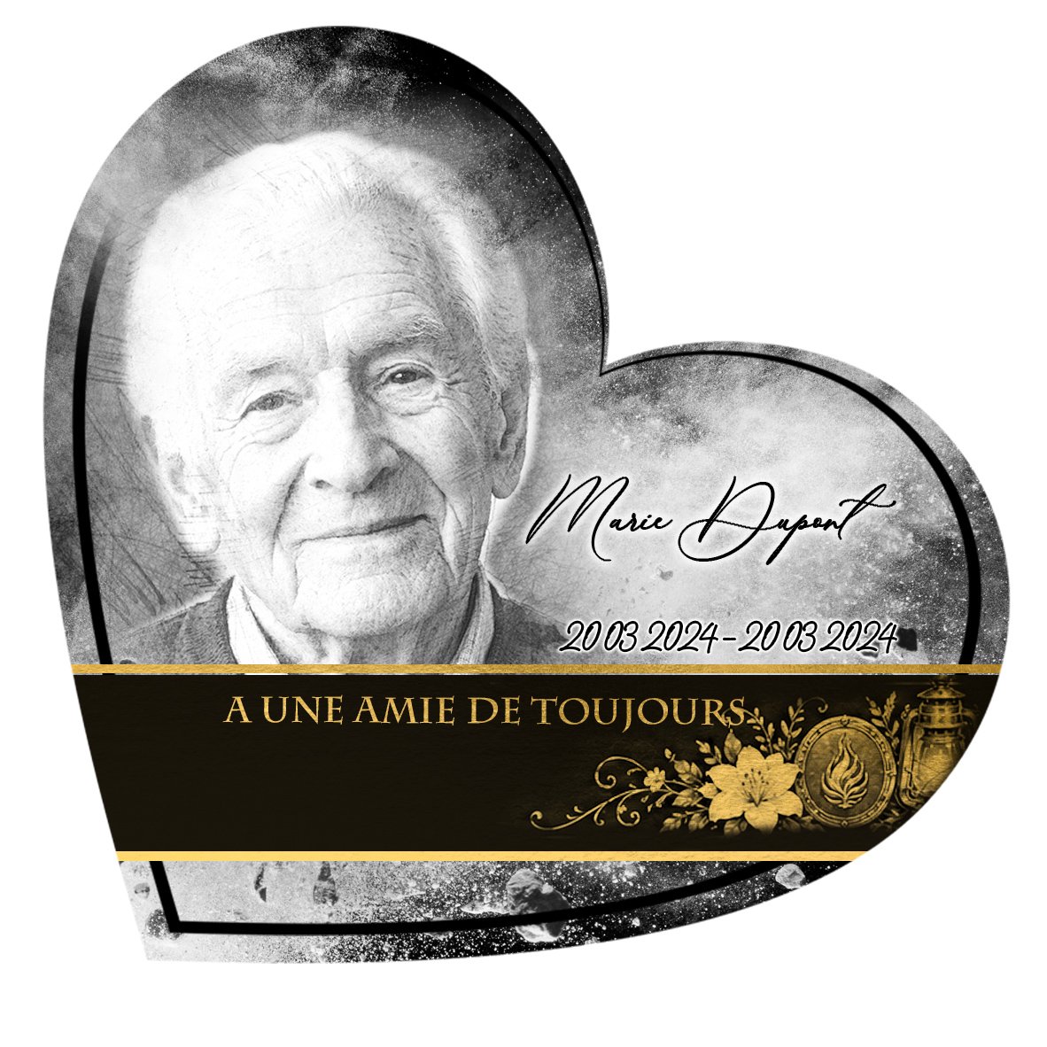 Plaque Cœur Flamme éternelle effet Éclat, ambiance complète portrait + fond