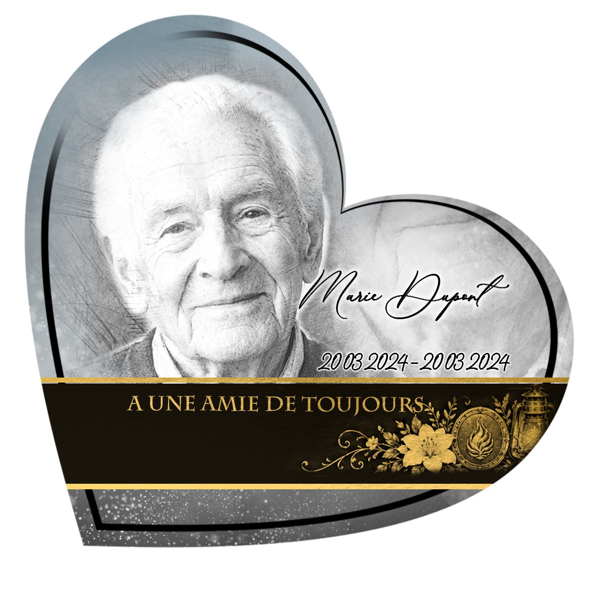 Plaque Cœur Flamme éternelle effet Pastel, ambiance complète portrait + fond