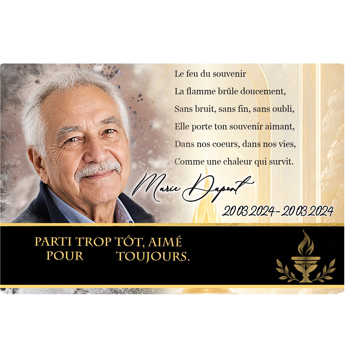 Plaque Panoramique Flamme éternelle effet Éclat, ambiance complète portrait + fond