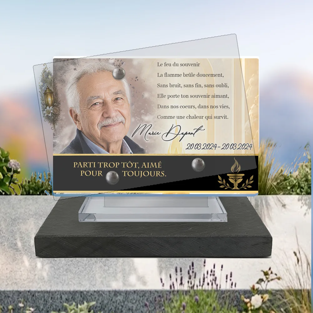 Plaque Panoramique Flamme éternelle à poser sur socle ardoise du Brésil