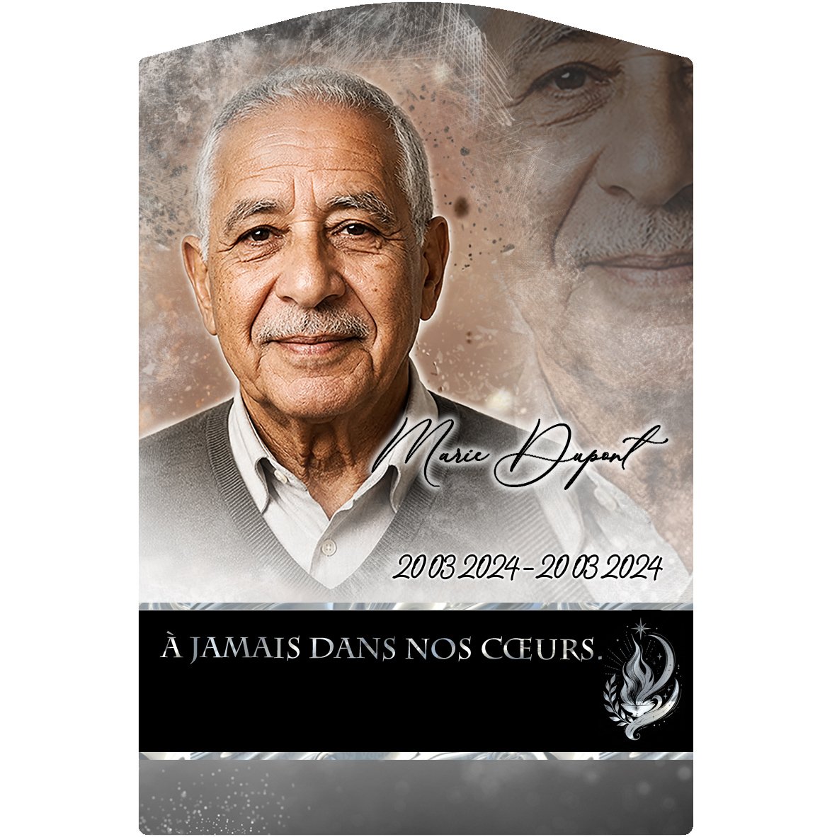 Plaque Stèle Flamme éternelle effet Pastel, ambiance complète portrait + fond