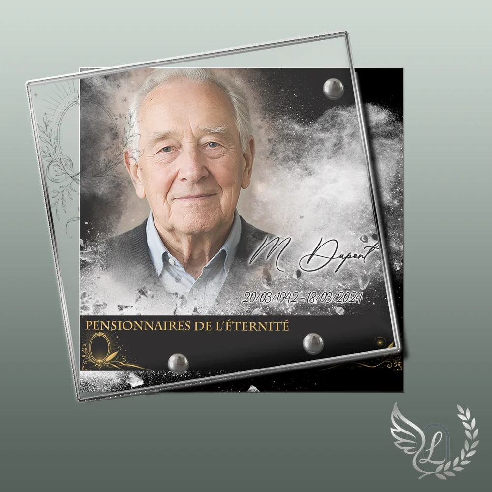 Plaque funéraire Photo portrait en forme Carré, hommage refuge