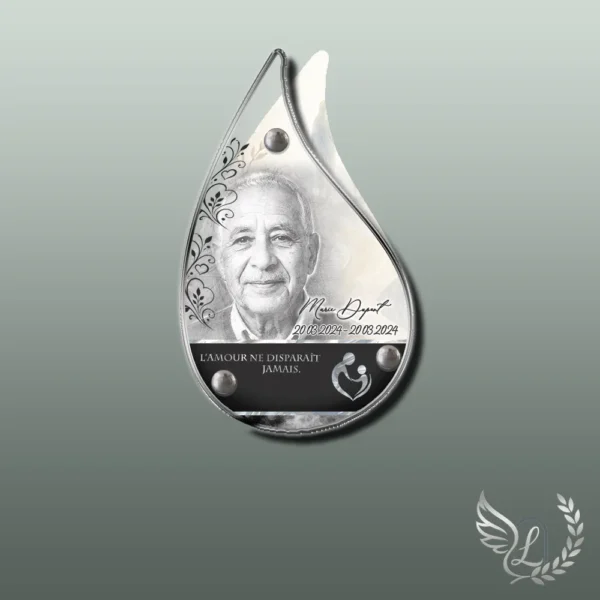 Plaque funéraire flamme photo portrait collée sur pierre tombale, double-face professionnel inclus, 1er sous-décor du thème