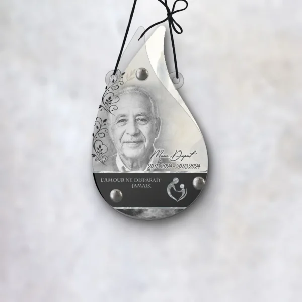 Plaque funéraire flamme photo portrait suspendue par cordelette, kit de fixation inclus, 1er sous-décor