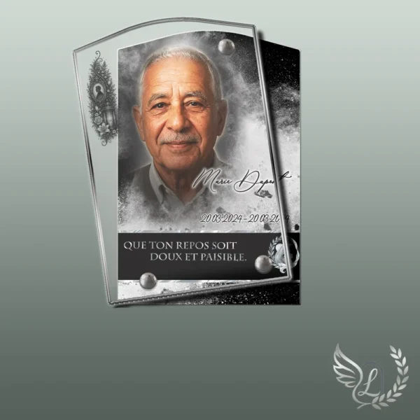 Plaque funéraire rectangle photo portrait collée sur pierre tombale, double-face professionnel inclus, 1er sous-décor du thème