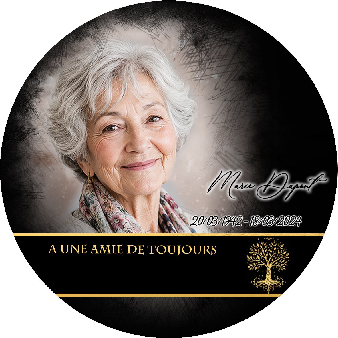 Plaque Circulaire Photo portrait effet Crayon, ambiance complète portrait + fond