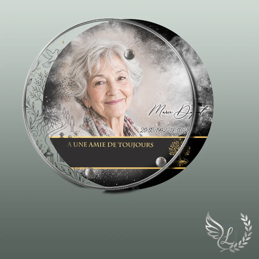 Plaque funéraire Photo portrait en forme Circulaire, hommage refuge