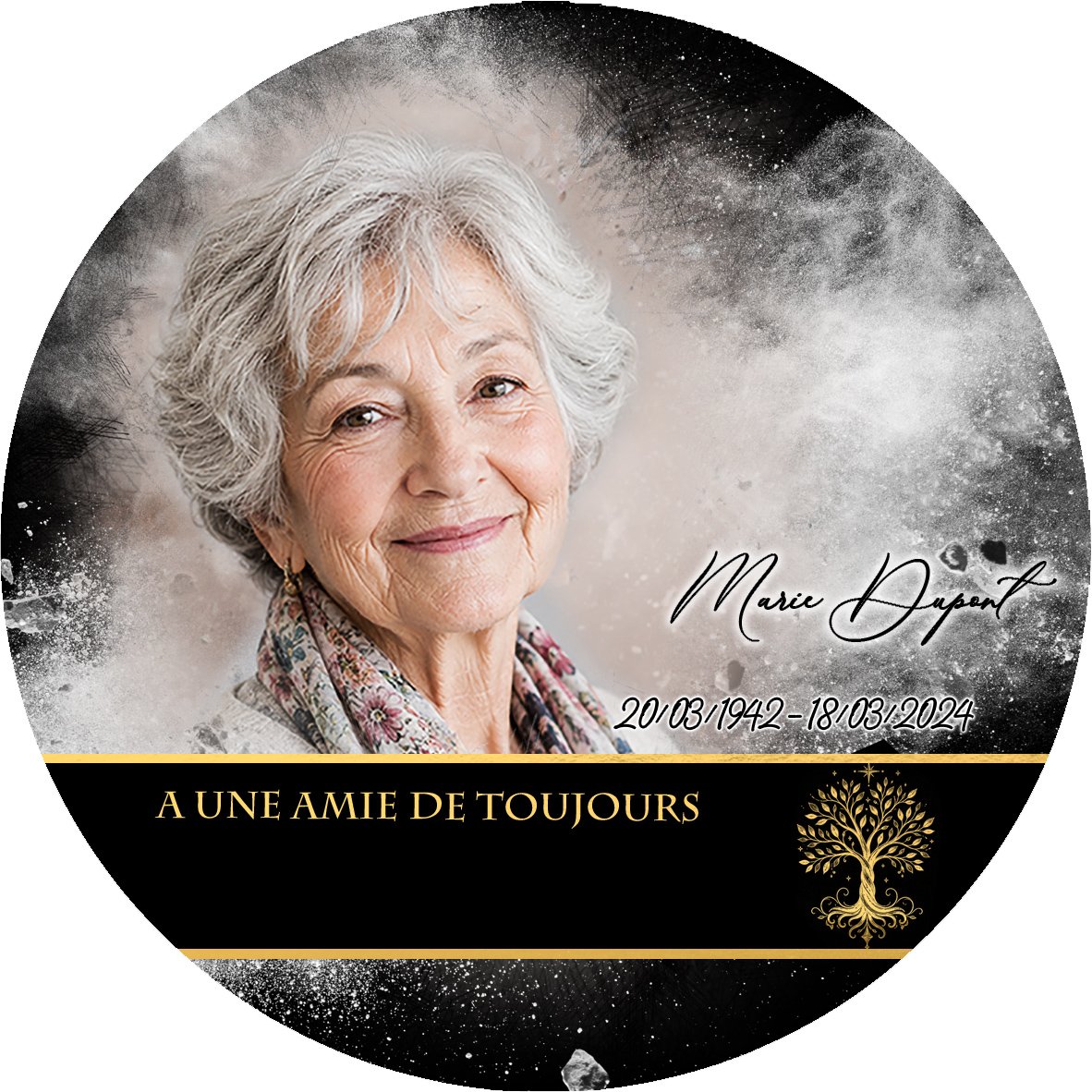 Plaque Circulaire Photo portrait effet Éclat, ambiance complète portrait + fond